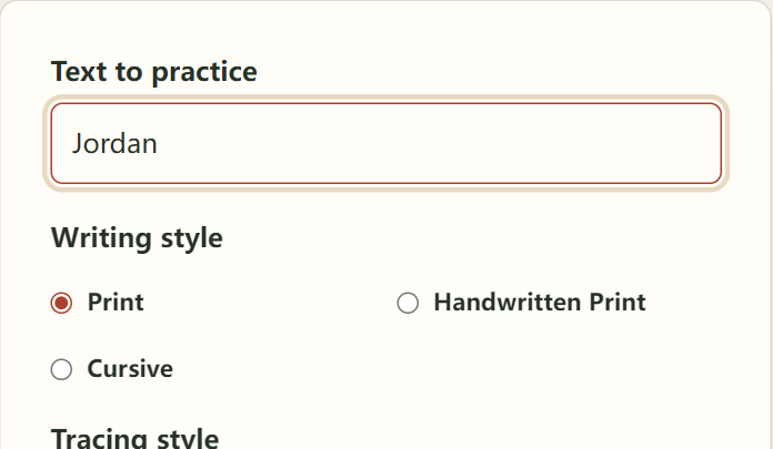 Jordan entered in the handwriting worksheet generator